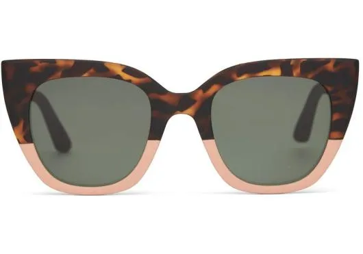 Women Sydney Matte Blonde Tortoise glass Bottle Green TOMS Sunglasses