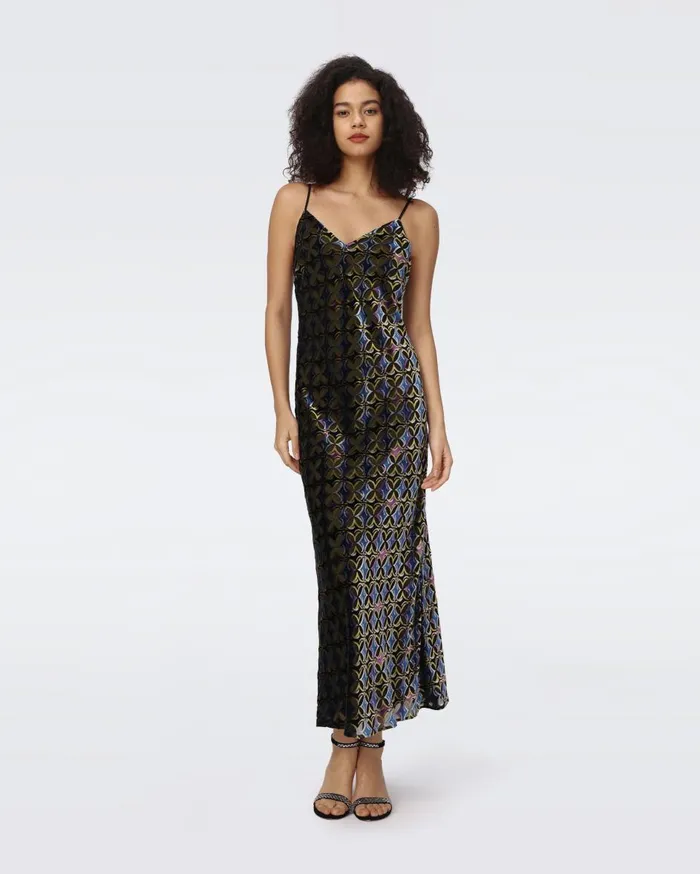 Women Trent Slip Dress Gig Tile Green Burnout DVF Dresses