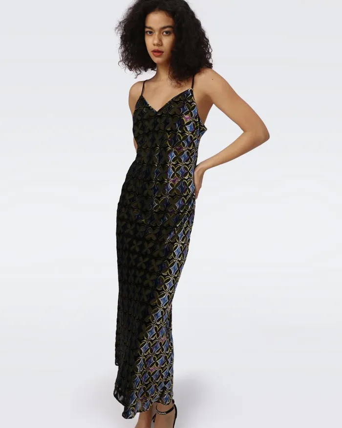 Women Trent Slip Dress Gig Tile Green Burnout DVF Dresses