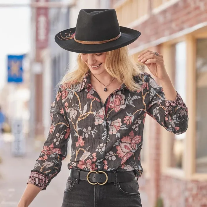 Women Valentina Blooms Shirt Black Sundance Catalog Tops
