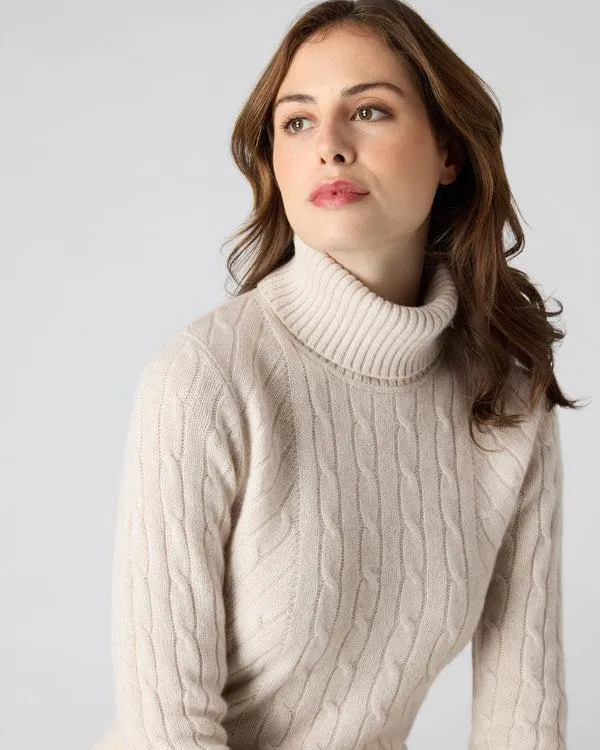 Women Women039s Cable Turtle Neck Cashmere SweaterIn Ecru White Ecru White NPeal Turtle Necks