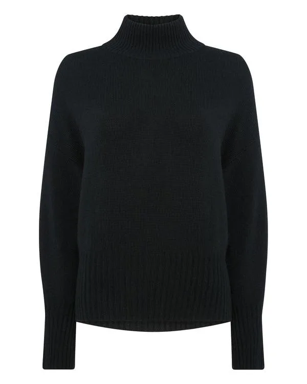 Women Women039s Mock Neck Curved Hem Cashmere SweaterIn Black Black NPeal Turtle Necks