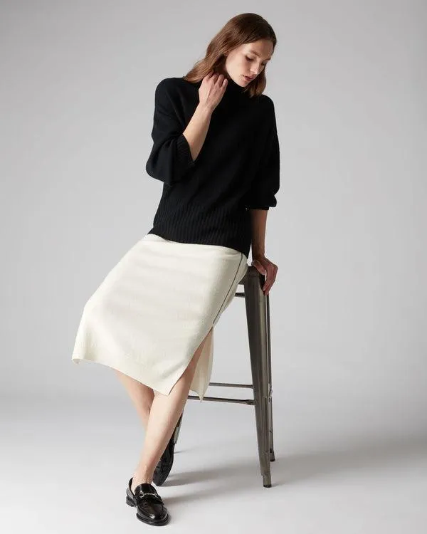 Women Women039s Mock Neck Curved Hem Cashmere SweaterIn Black Black NPeal Turtle Necks
