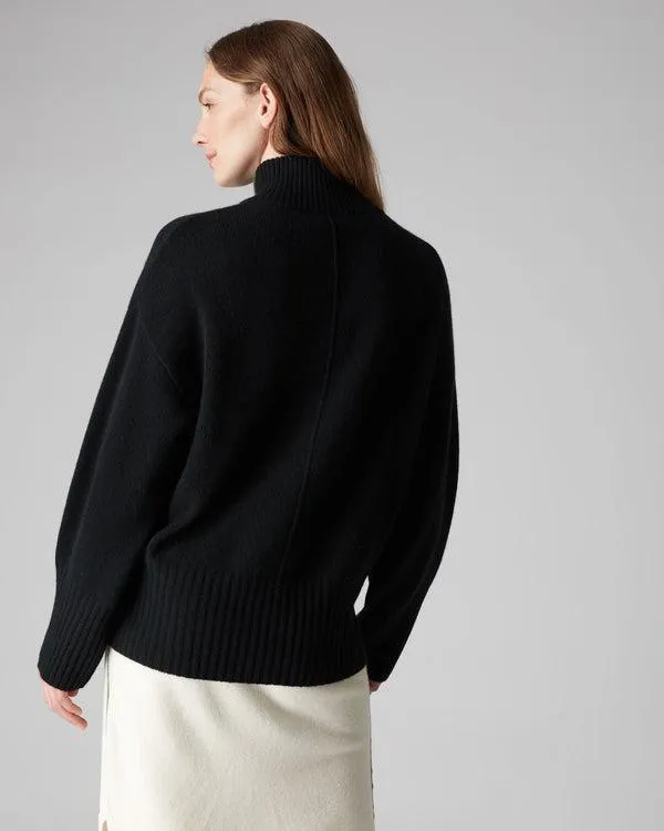 Women Women039s Mock Neck Curved Hem Cashmere SweaterIn Black Black NPeal Turtle Necks
