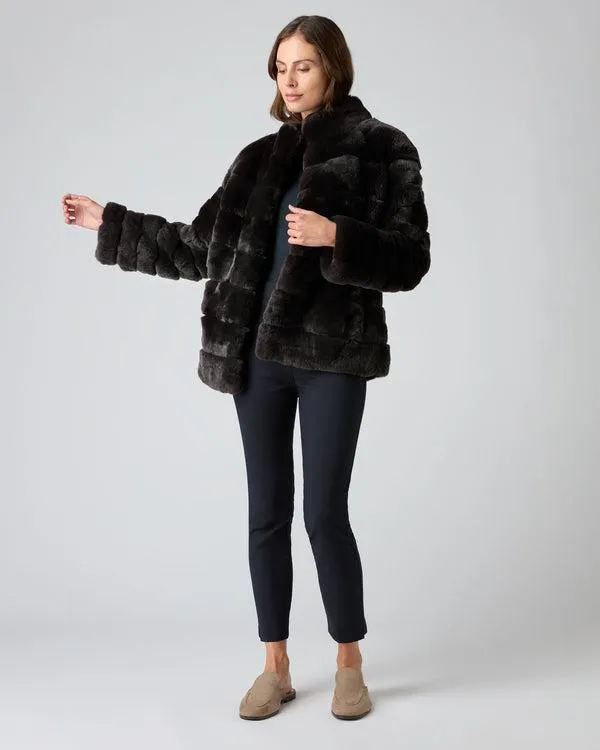 Women Women039s Rex Fur Ribbed JacketIn Dark Grey Dark Grey NPeal Coats and Jackets