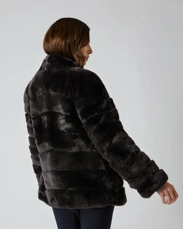 Women Women039s Rex Fur Ribbed JacketIn Dark Grey Dark Grey NPeal Coats and Jackets