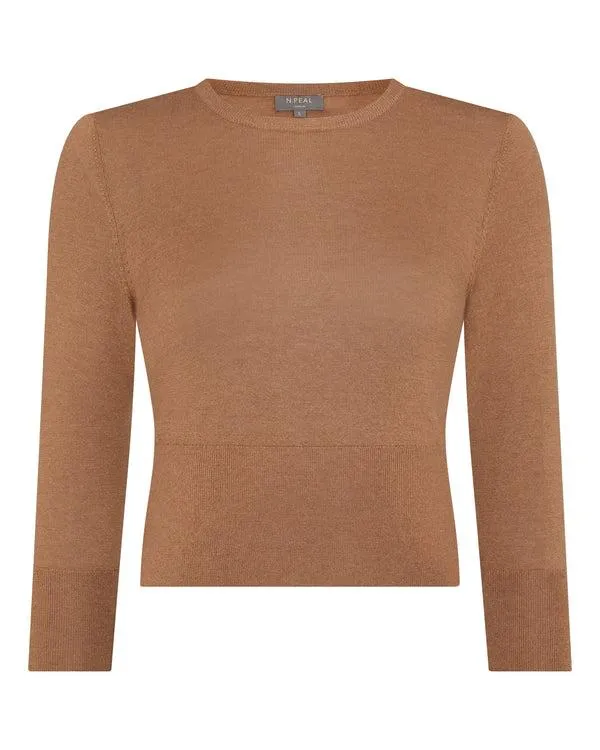 Women Women039s Superfine Crop Cashmere SweaterIn Dark Camel Brown Dark Camel Brown NPeal Round Necks