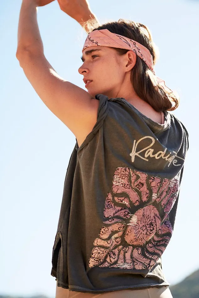 Women Workout Tops Free People Light Rider Tee Charcoal Combo
