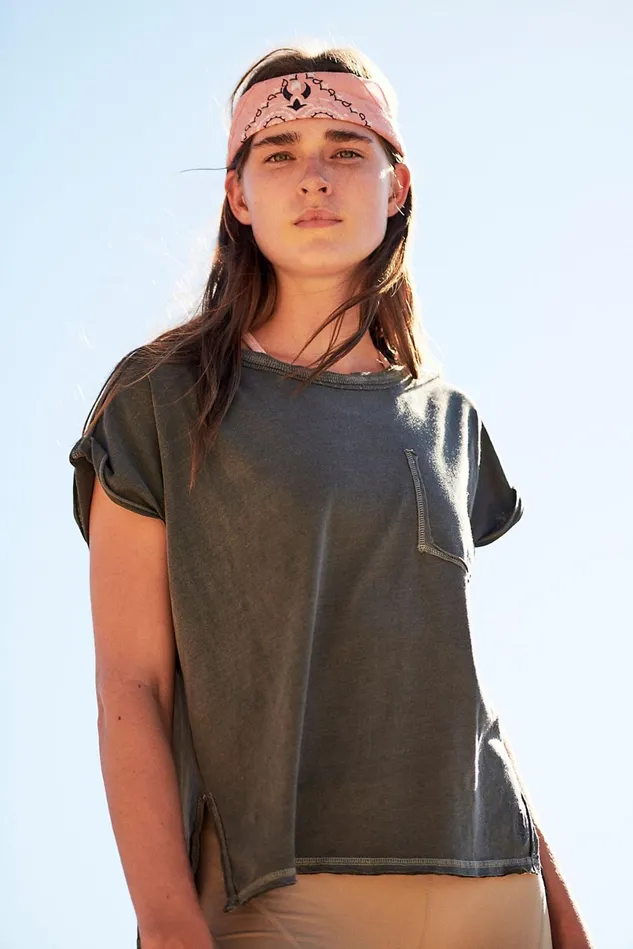 Women Workout Tops Free People Light Rider Tee Charcoal Combo