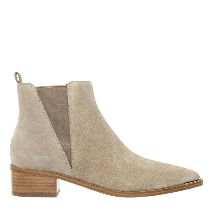 Women Yale Pointy Toe Chelsea Bootie Taupe Suede Marc Fisher Boots and Booties
