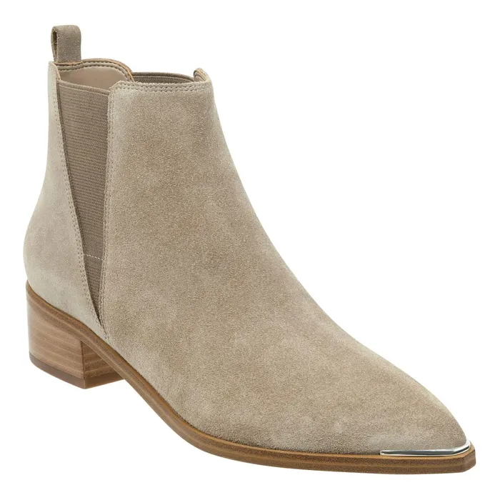 Women Yale Pointy Toe Chelsea Bootie Taupe Suede Marc Fisher Boots and Booties