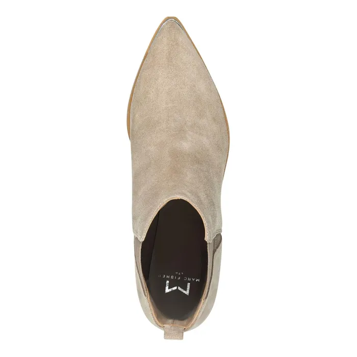 Women Yale Pointy Toe Chelsea Bootie Taupe Suede Marc Fisher Boots and Booties
