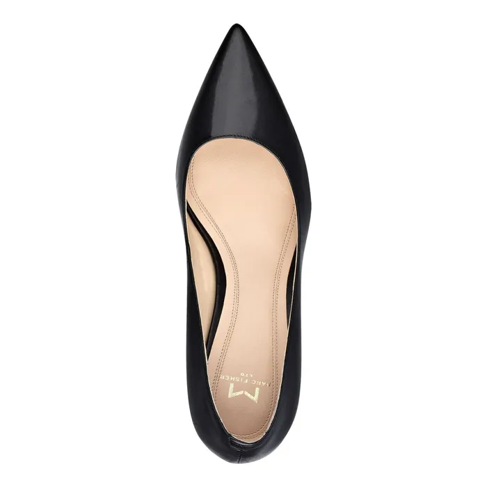Women Zala Block Heel Pointy Toe Pump Black Leather Marc Fisher Heels and Pumps