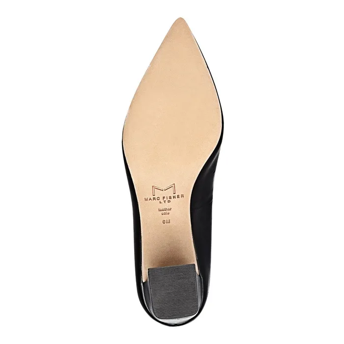 Women Zala Block Heel Pointy Toe Pump Black Leather Marc Fisher Heels and Pumps