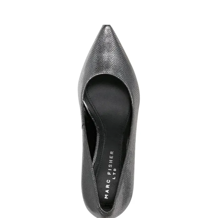 Women Zala Block Heel Pointy Toe Pump Pewter Leather Marc Fisher Heels and Pumps