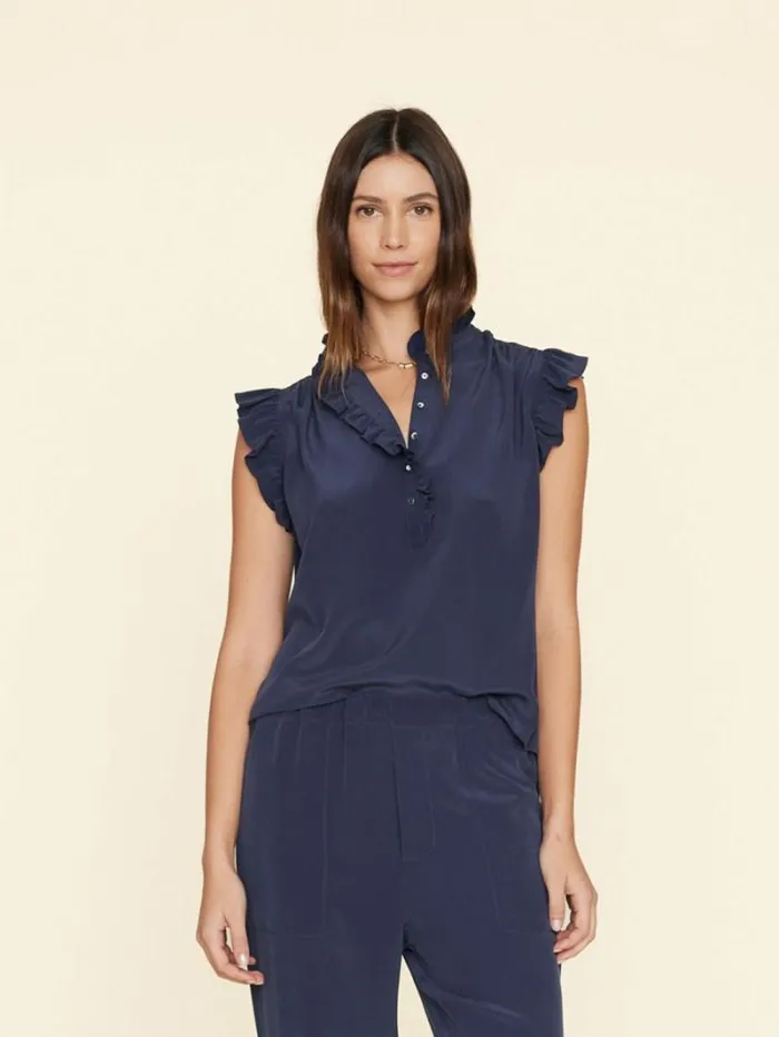 Xirena Navy Brenna Silk Top Women Tops