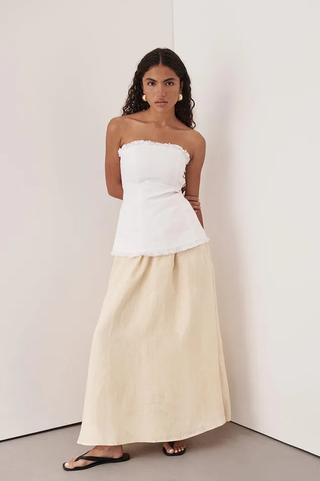 ZAHARA WHITE LINEN STRAPLESS TOP Women DISSH White Tops