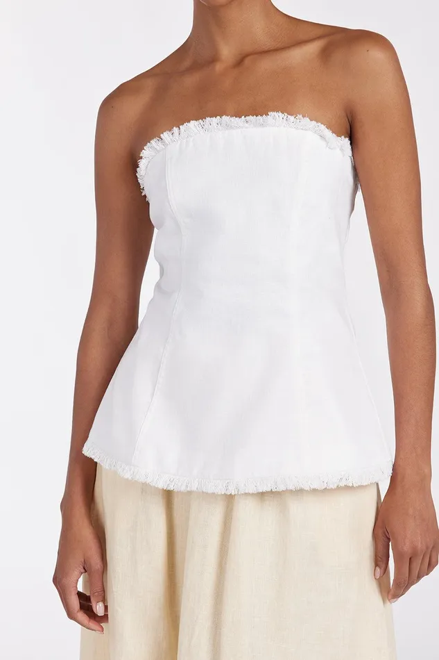 ZAHARA WHITE LINEN STRAPLESS TOP Women DISSH White Tops