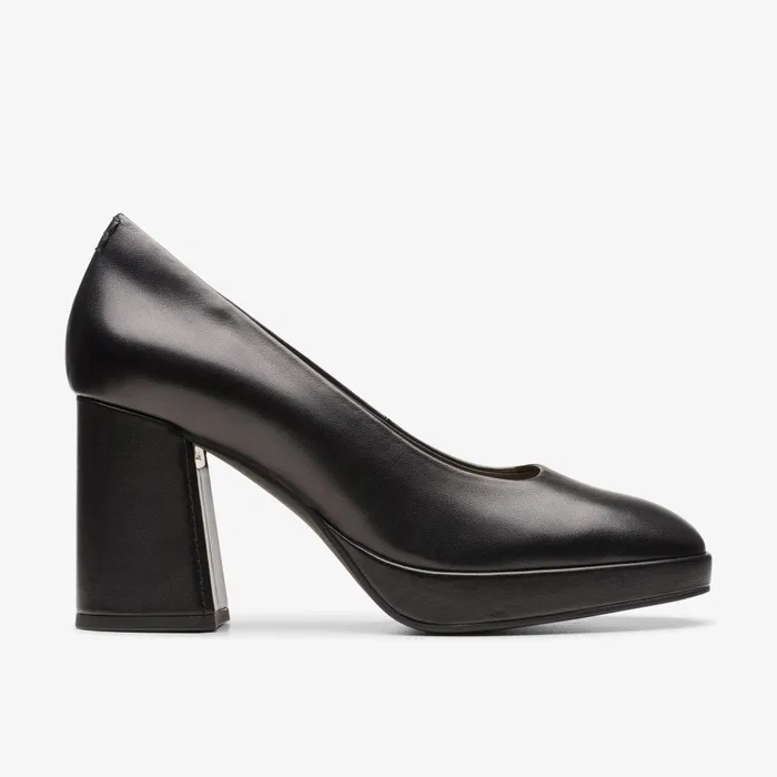 Zoya 85 Court Black Leather Women Clarks Heels and Pumps