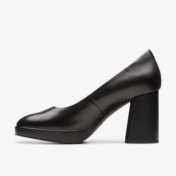 Zoya 85 Court Black Leather Women Clarks Heels and Pumps