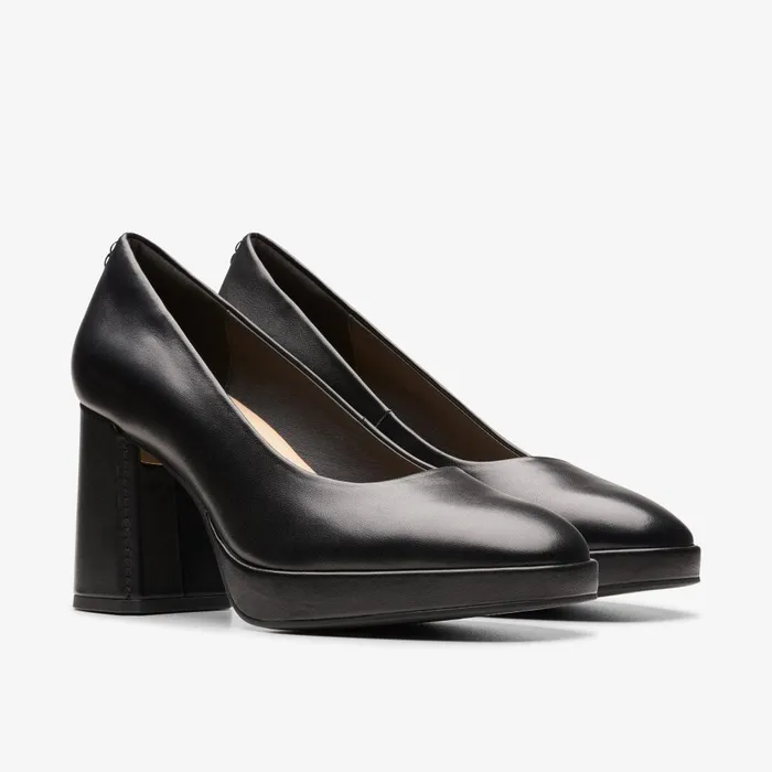 Zoya 85 Court Black Leather Women Clarks Heels and Pumps