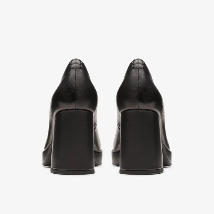 Zoya 85 Court Black Leather Women Clarks Heels and Pumps
