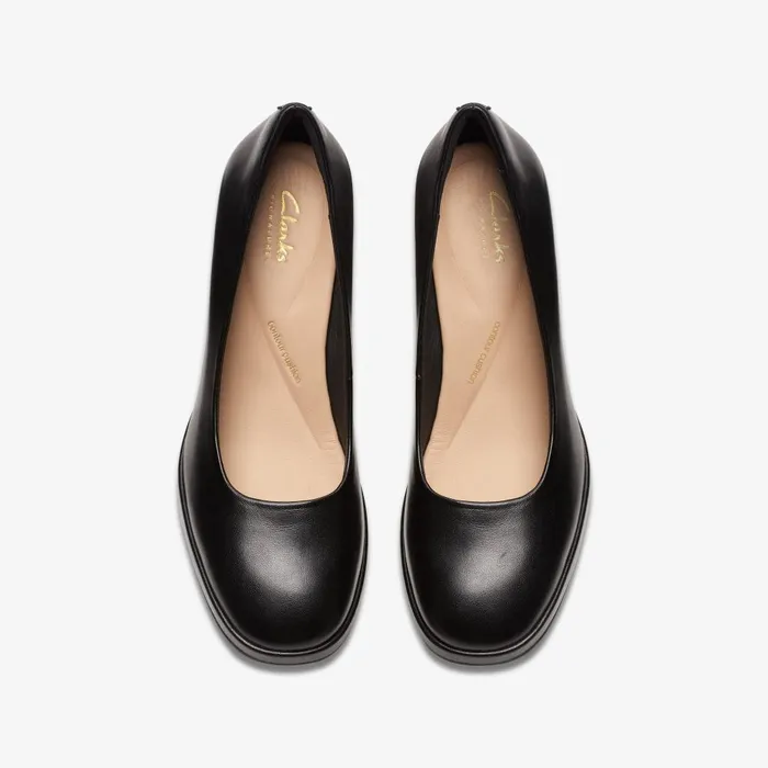 Zoya 85 Court Black Leather Women Clarks Heels and Pumps